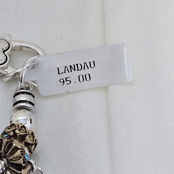 Landau Silver Gold Toned Blue Crystal March Birthstone Charm Heart Key Bracelet - Picture 6 of 8